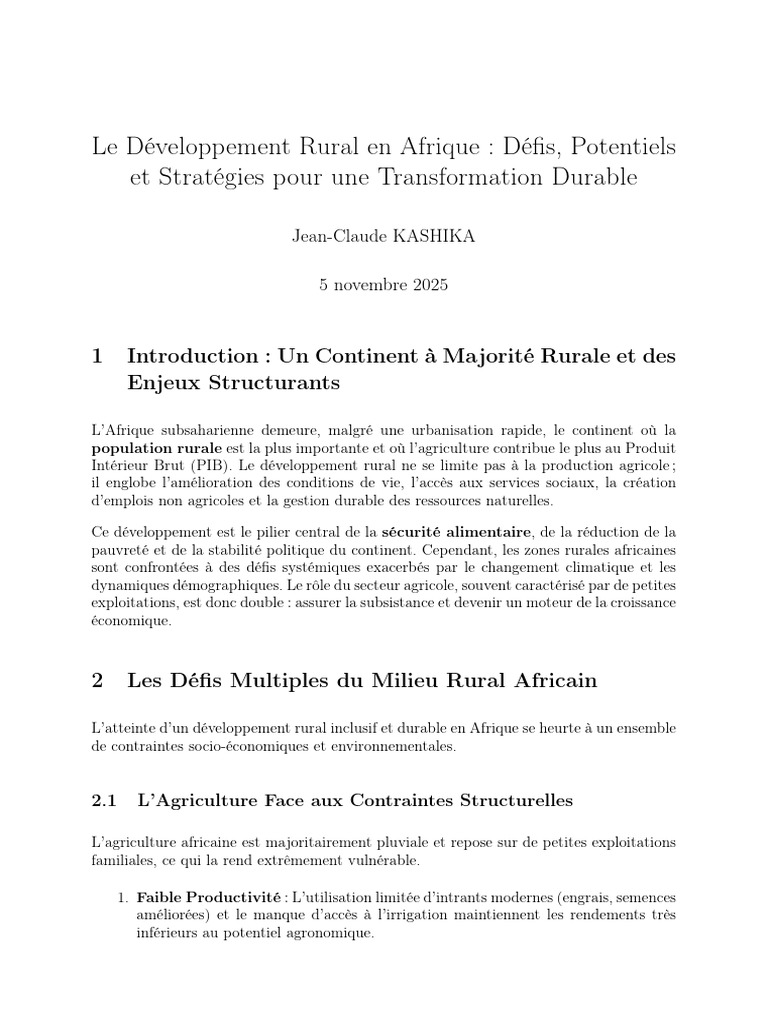 Développement Rural Durable en Afrique | PDF | Afrique | Zone rurale