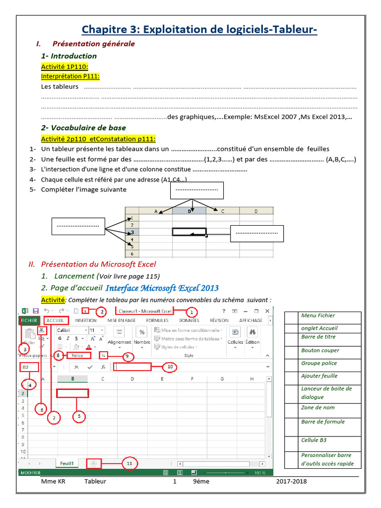 Introduction à Excel 2018 pour 9e | PDF | Microsoft Excel | Feuille de ...