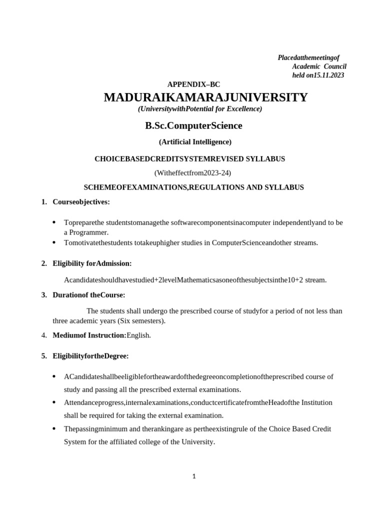 Revised B.Sc. AI Syllabus 2023-24 | PDF | Artificial Intelligence ...
