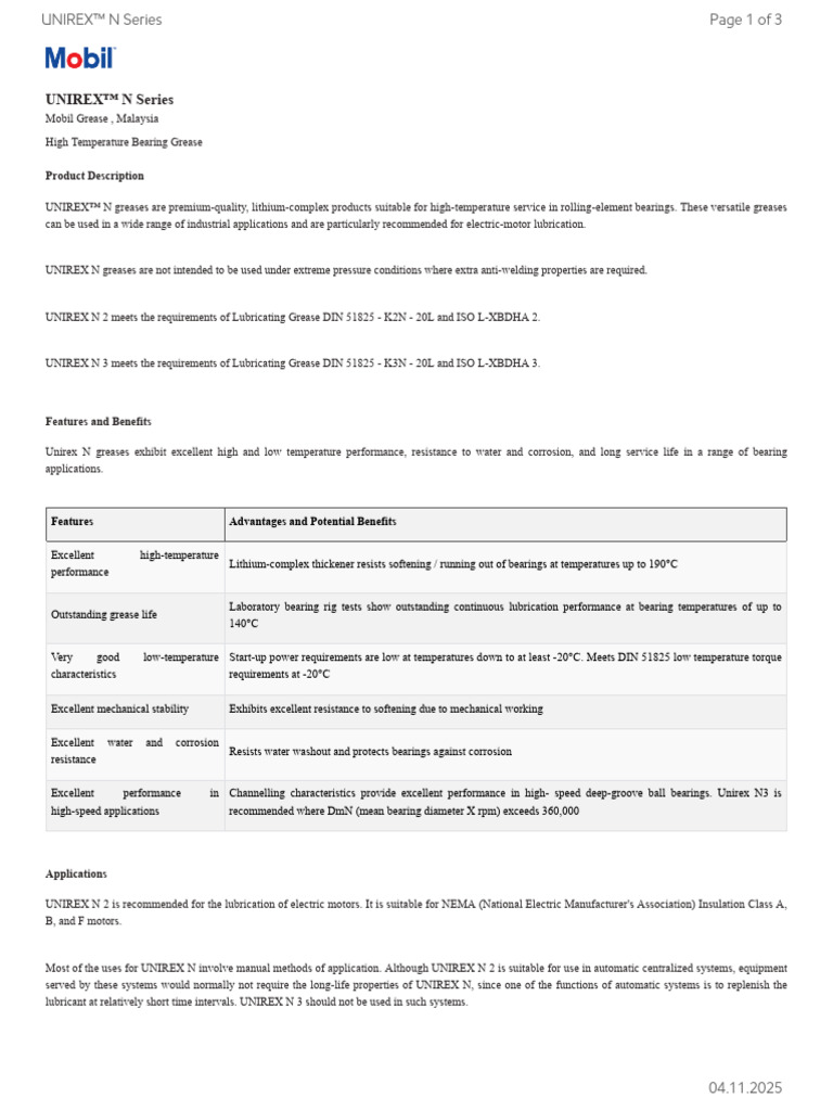 GL XX UNIREX N Series | PDF | Bearing (Mechanical) | Exxon Mobil