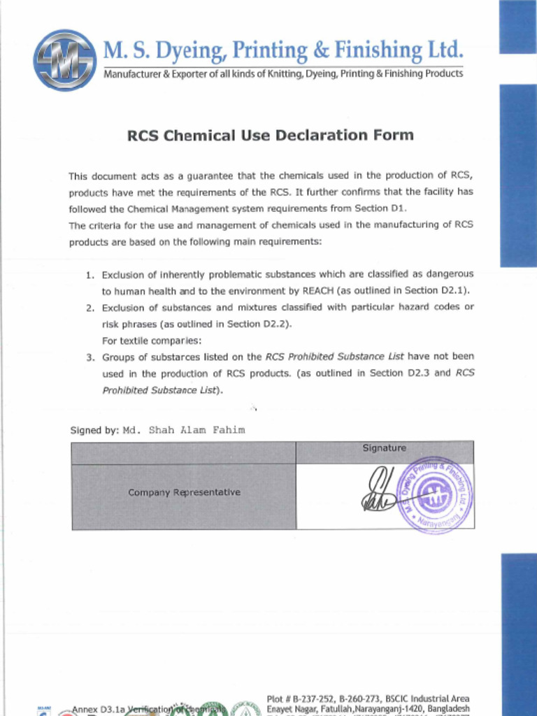 Rcs Declaration From | PDF