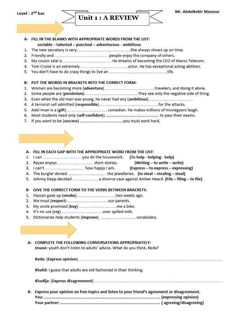 Unit1 Review 2 Bac | PDF | Linguistics