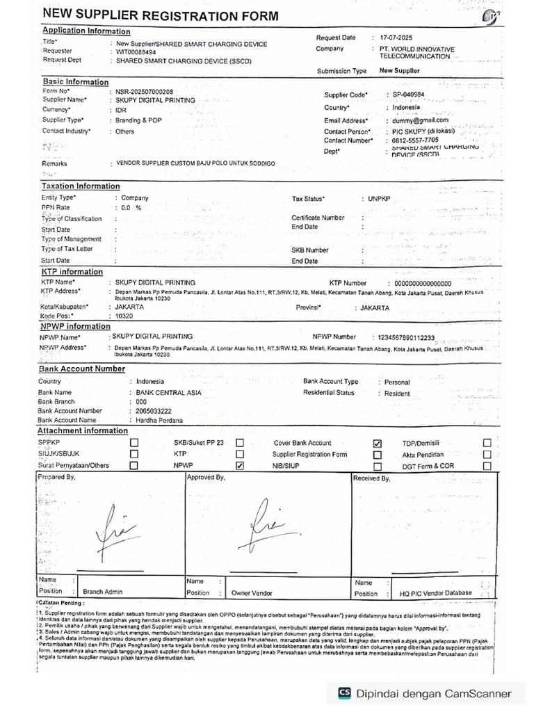 Supplier Form Skupy | PDF