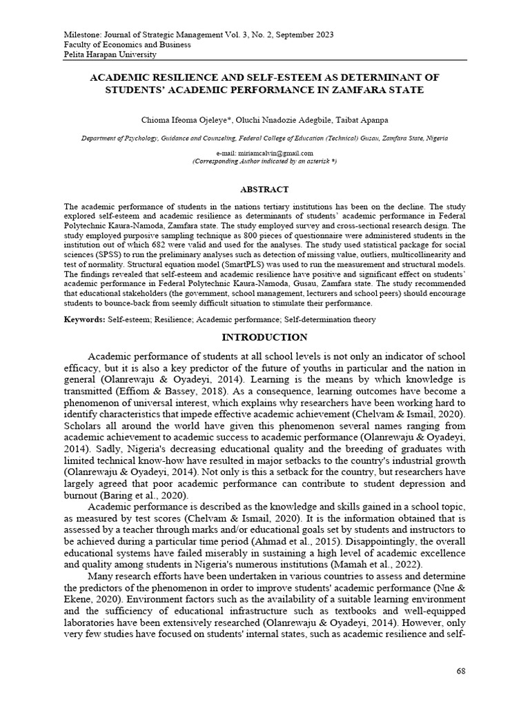 Academic Resilience and Self Esteem as Determinant of Students Academic ...