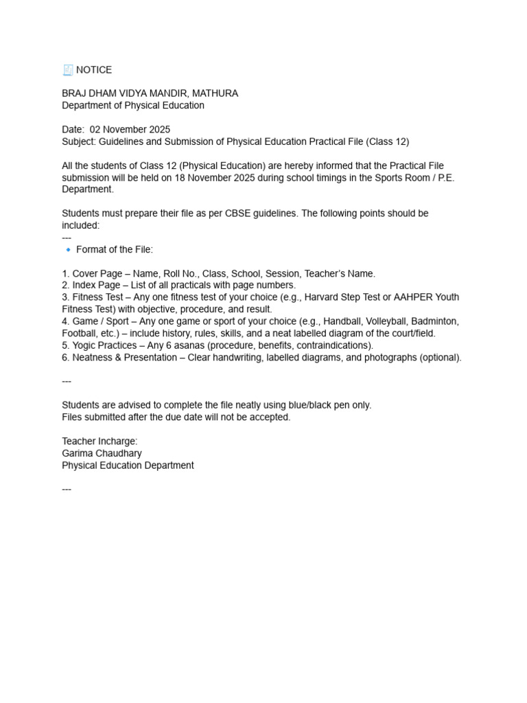 Class 12 Physical Education File Guidelines | PDF