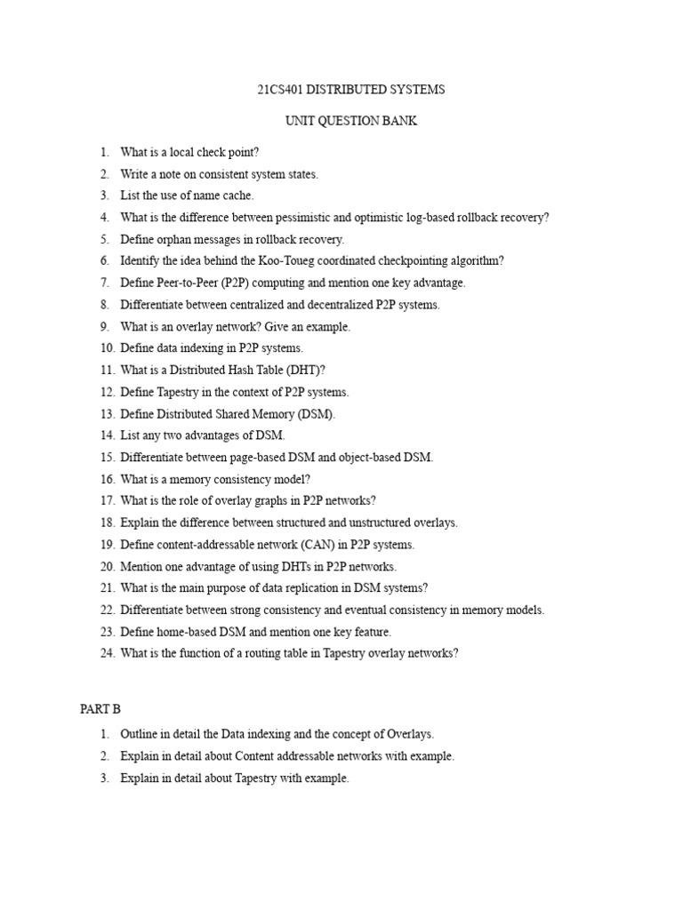 Distributed Systems Question Bank | PDF | Peer To Peer | Computer Science