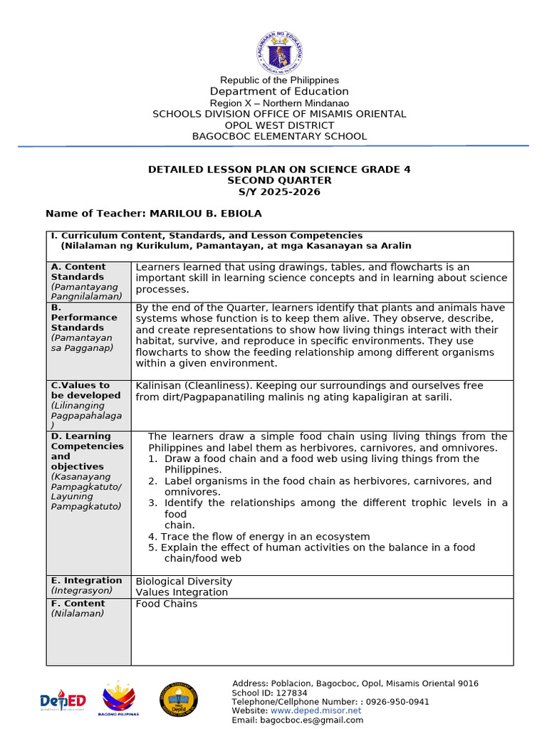 Lesson Plan For Science 4 Quarter 2 Week 8 | PDF | Food Web | Foods