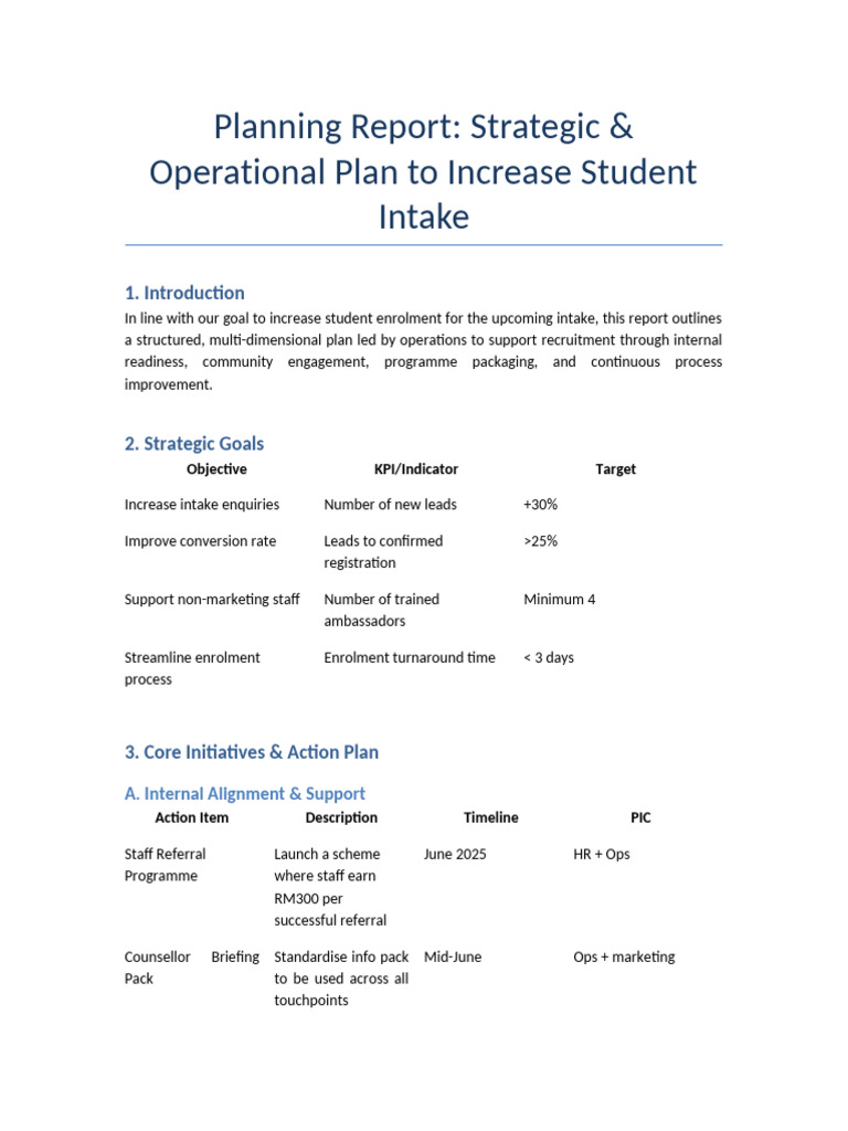 Strategic Plan to Boost Student Intake | PDF