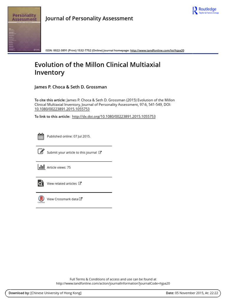 Millon Clinical Multiaxial Inventory Evolution | PDF | Diagnostic And ...