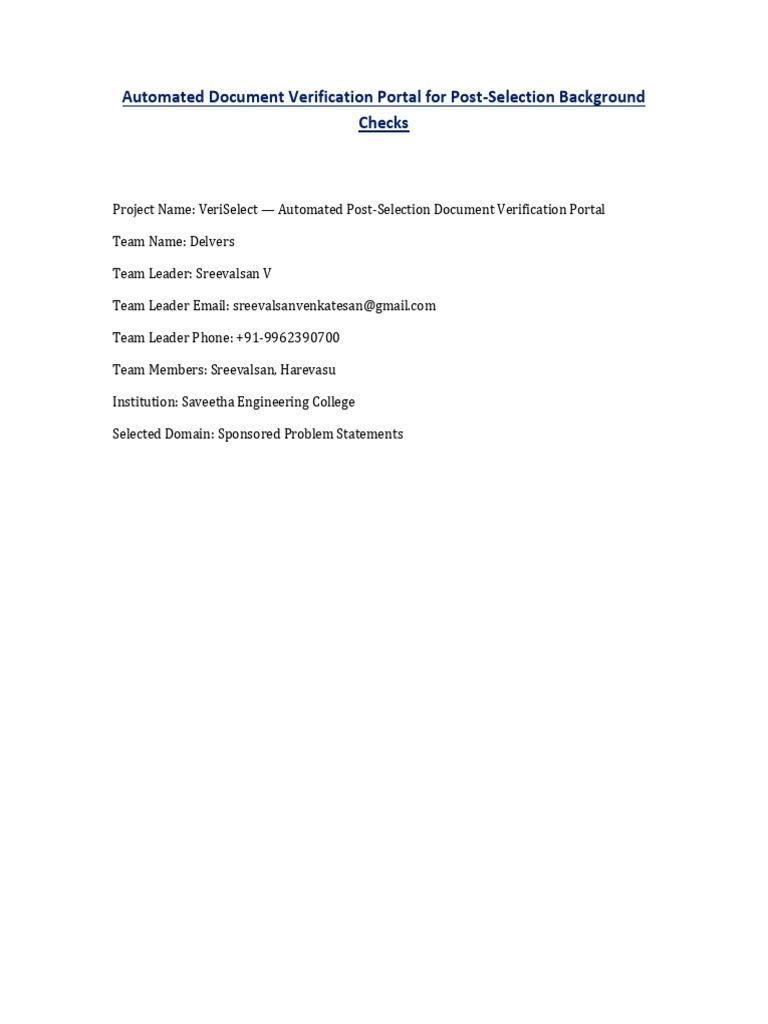 VeriSelect: AI Document Verification Portal | PDF | Optical Character ...