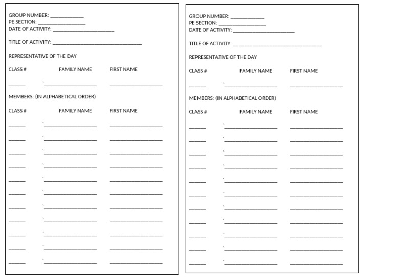 PE Activity Group Registration Form | PDF