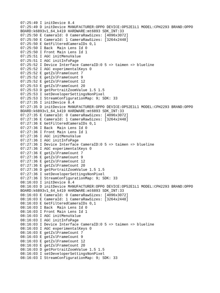 OPPO CPH2293 Camera Initialization Logs | PDF
