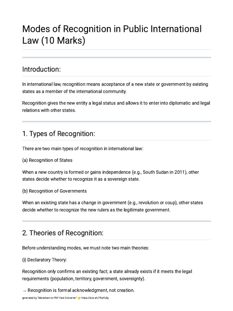Modes of Recognition | PDF | Sovereign State | International Law