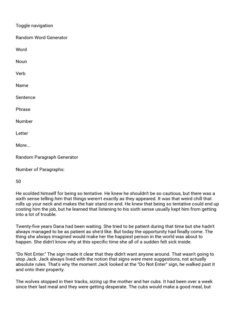 Random Paragraph Generator Examples | PDF | Thought | Phrase