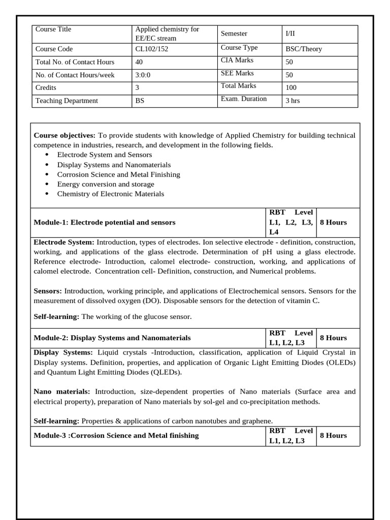 Applied Chemistry for EE/EC Students | PDF | Corrosion | Electrode