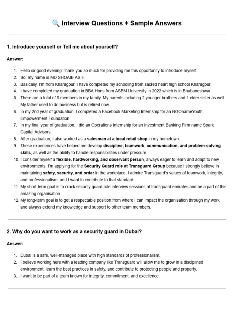 Transguard Security Guard Interview Guide | PDF | Closed Circuit ...