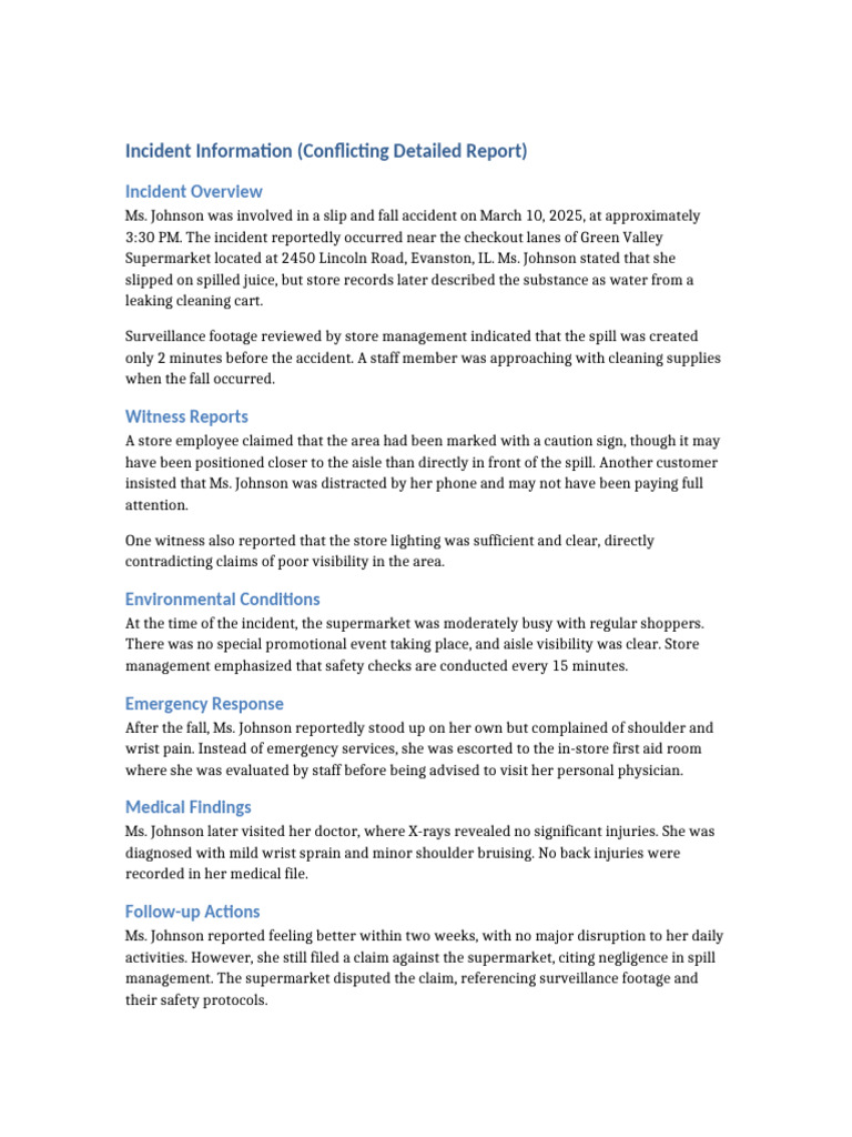 Slip and Fall Incident Report: Johnson Case | PDF
