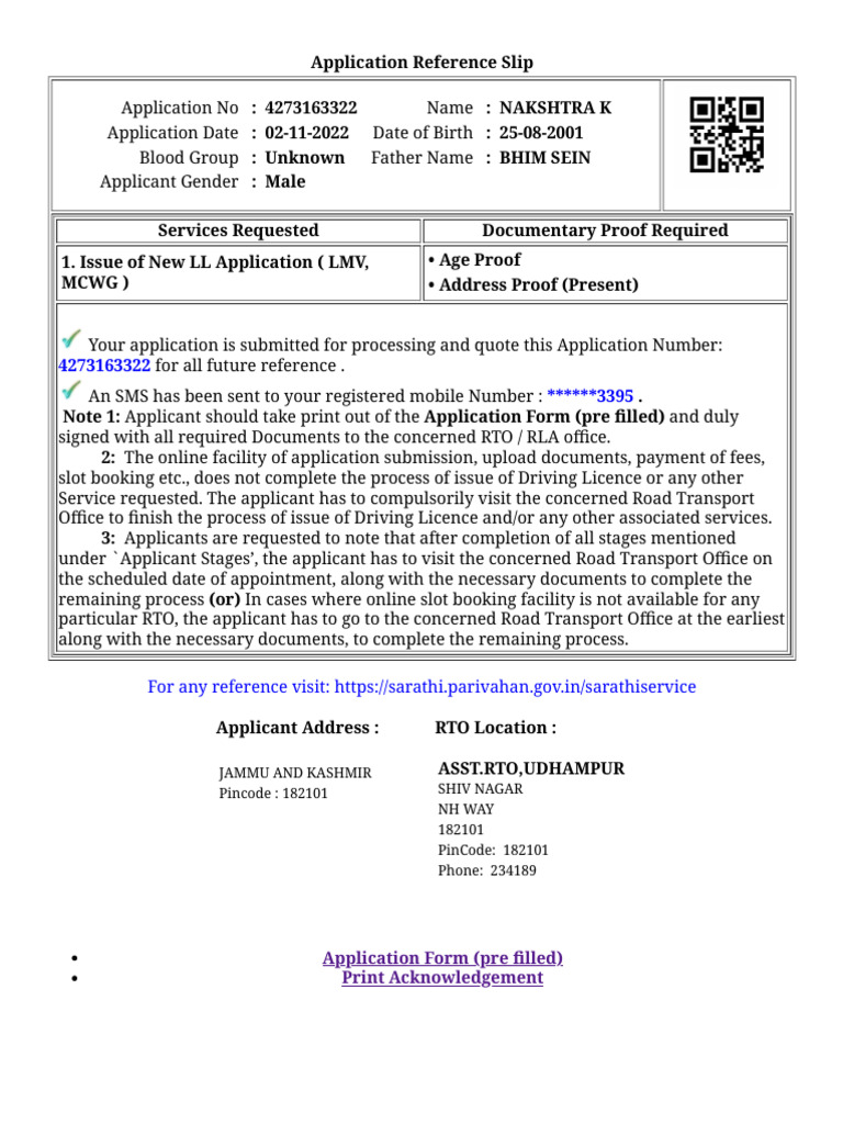 Driving License Application Slip 4273163322 | PDF
