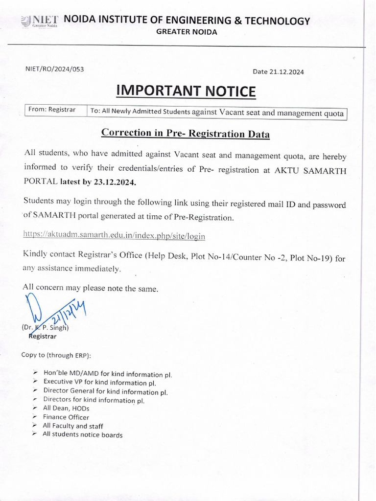 Correction in Pre - Registration Data - 0001-1 | PDF