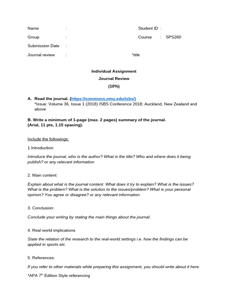 Journal Review Assignment Guidelines | PDF