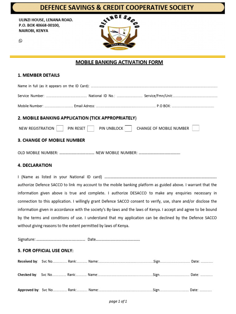 Mobile Banking Form | PDF