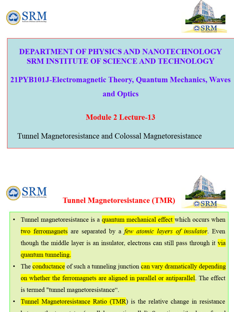 Tunnel Magnetoresistance and CMR Explained | PDF | Ferromagnetism ...