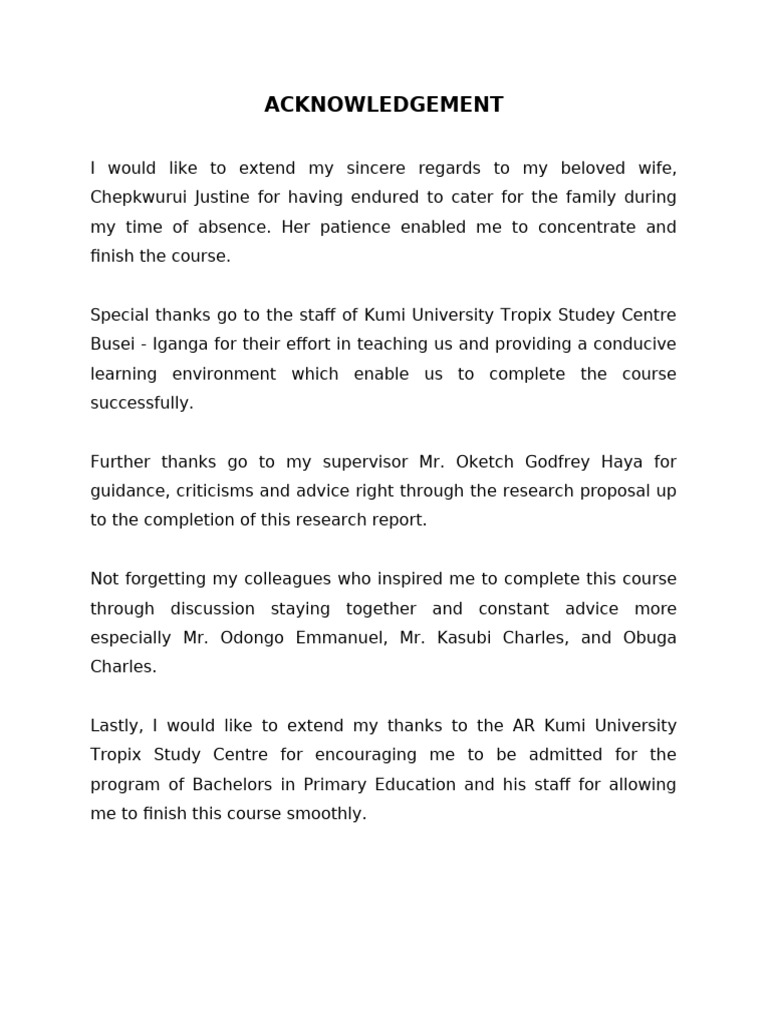 Acknowledgements for Education Research Report | PDF