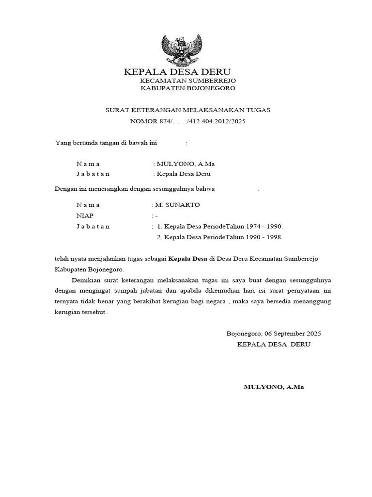 Surat Keterangan Kepala Desa Deru | PDF