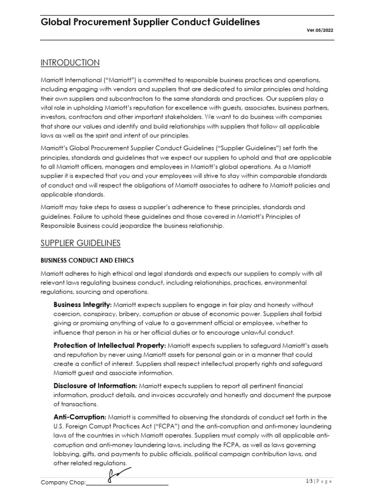Global Procurement Supplier Conduct Guideline | PDF | Supply Chain ...