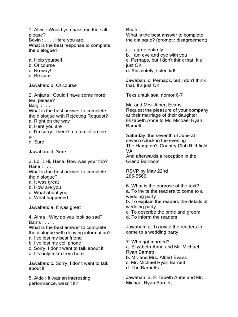Dialogue Completion and Comprehension Exercises | PDF