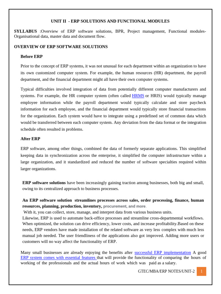ERP Solutions Overview and Benefits | PDF | Business Process Management ...