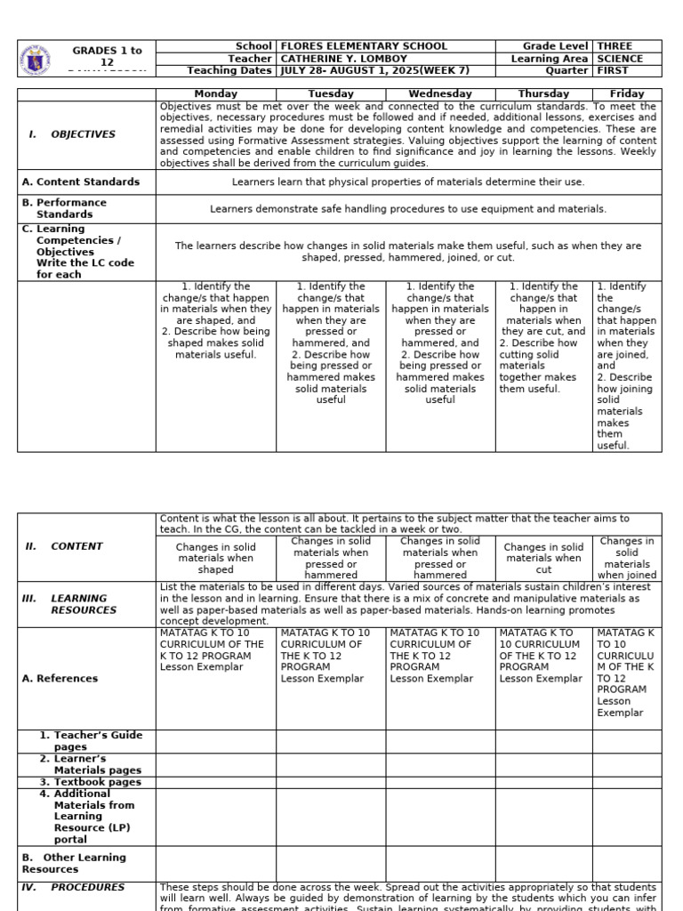 Grade 3 Science Lesson Plan: Material Changes | PDF | Curriculum | Learning