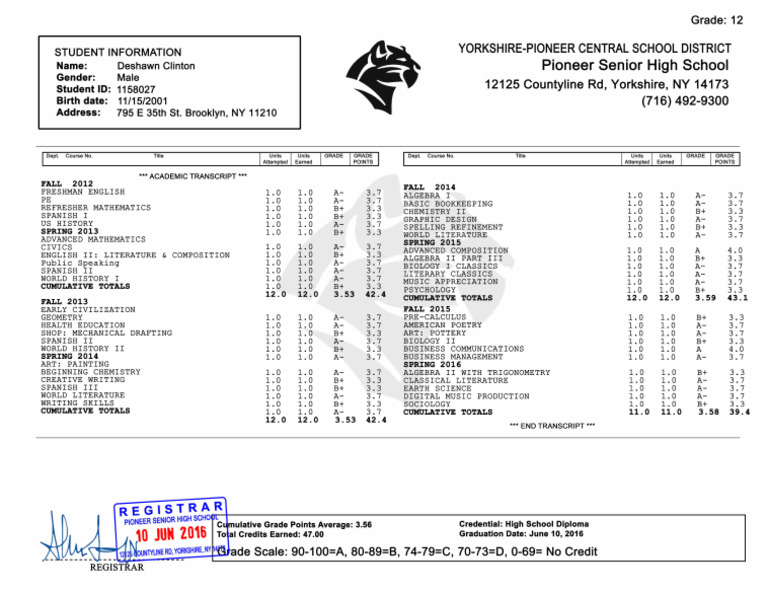 Pioneer High School | PDF