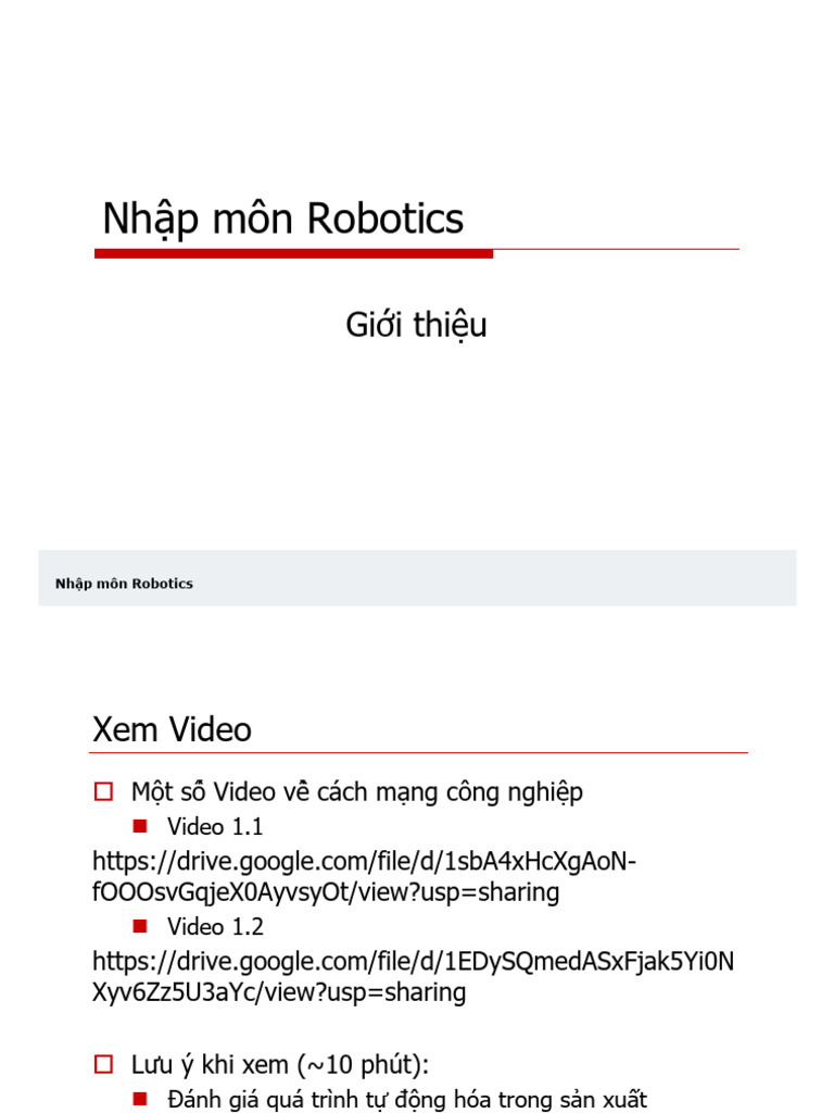 Introduction To Robotics - Gioi Thieu Tong Quan Ve Robot Va Robotic | PDF