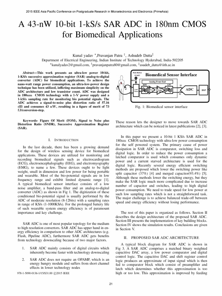 10-bit Low Power SAR ADC for Biomedicine | PDF | Analog To Digital ...