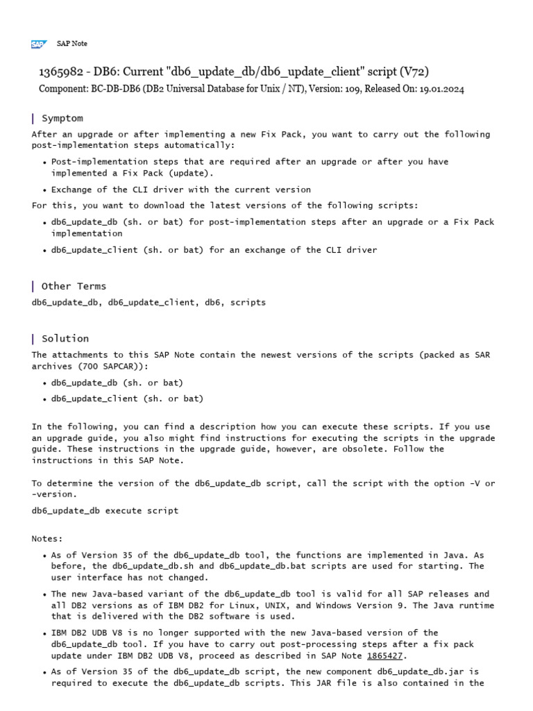 DB6 Update Scripts for SAP Fix Packs | PDF | Ibm Db2 | Databases