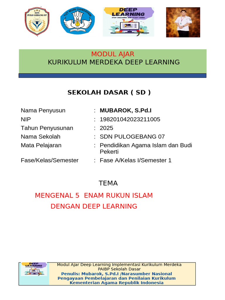 Modul Ajar Deep Learning Pai Kelas 1 Bab 4 Mengenal 5 Rukun Islam | PDF