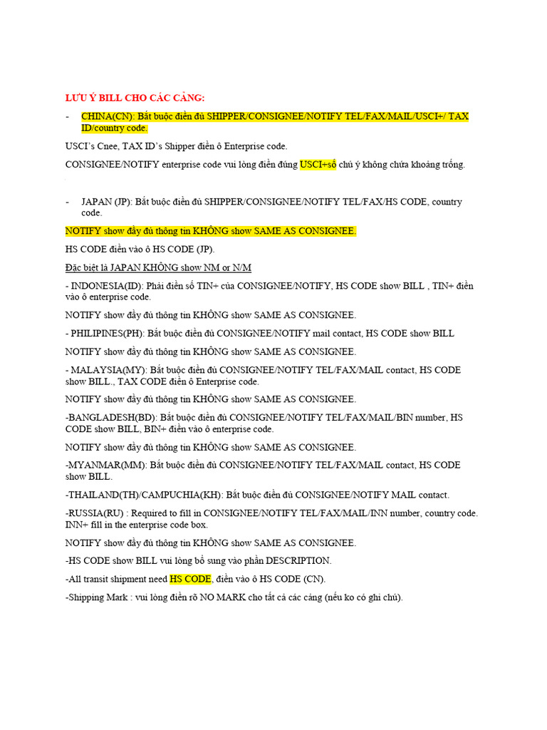 Lưu Ý Submit Ebill | PDF