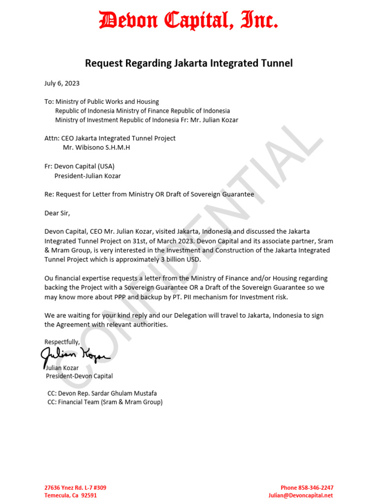 Request for Sovereign Guarantee on Jakarta Tunnel | PDF