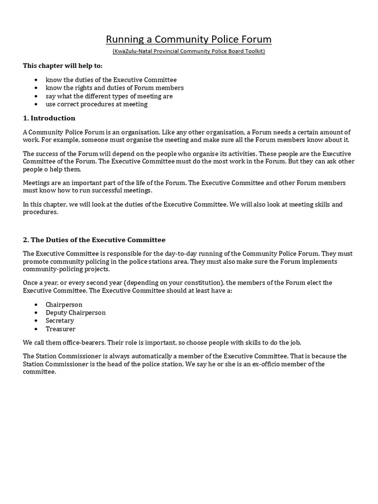 Community Police Forum Management Guide | PDF | Expense | Quorum