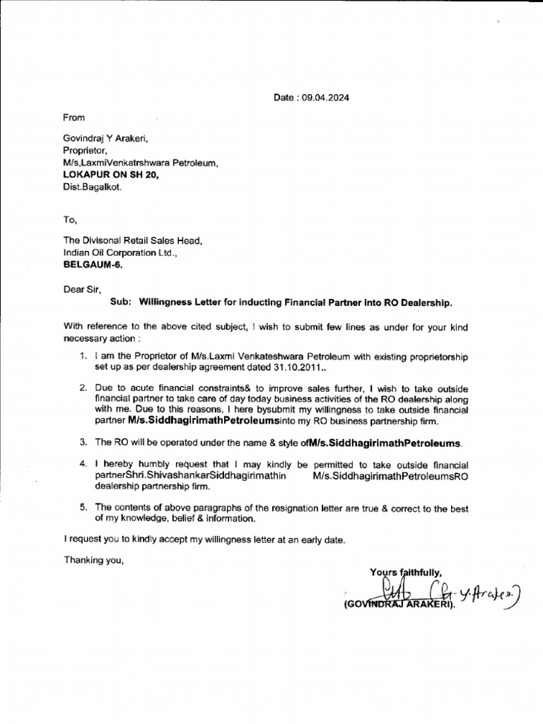 Willingness Letter | PDF