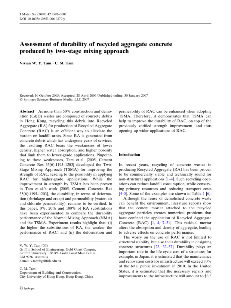 Assessment of Durability of Recycled Aggregate Concrete Produced by Two ...