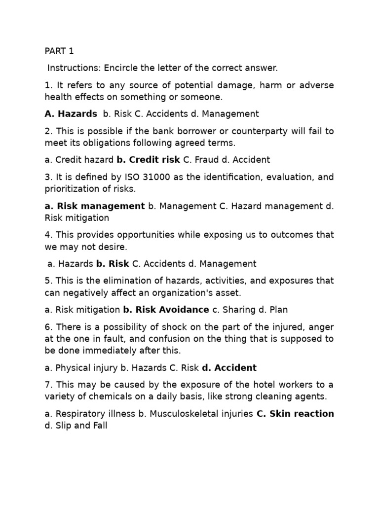 Chapter 1 Quiz | PDF | Risk | Hazards