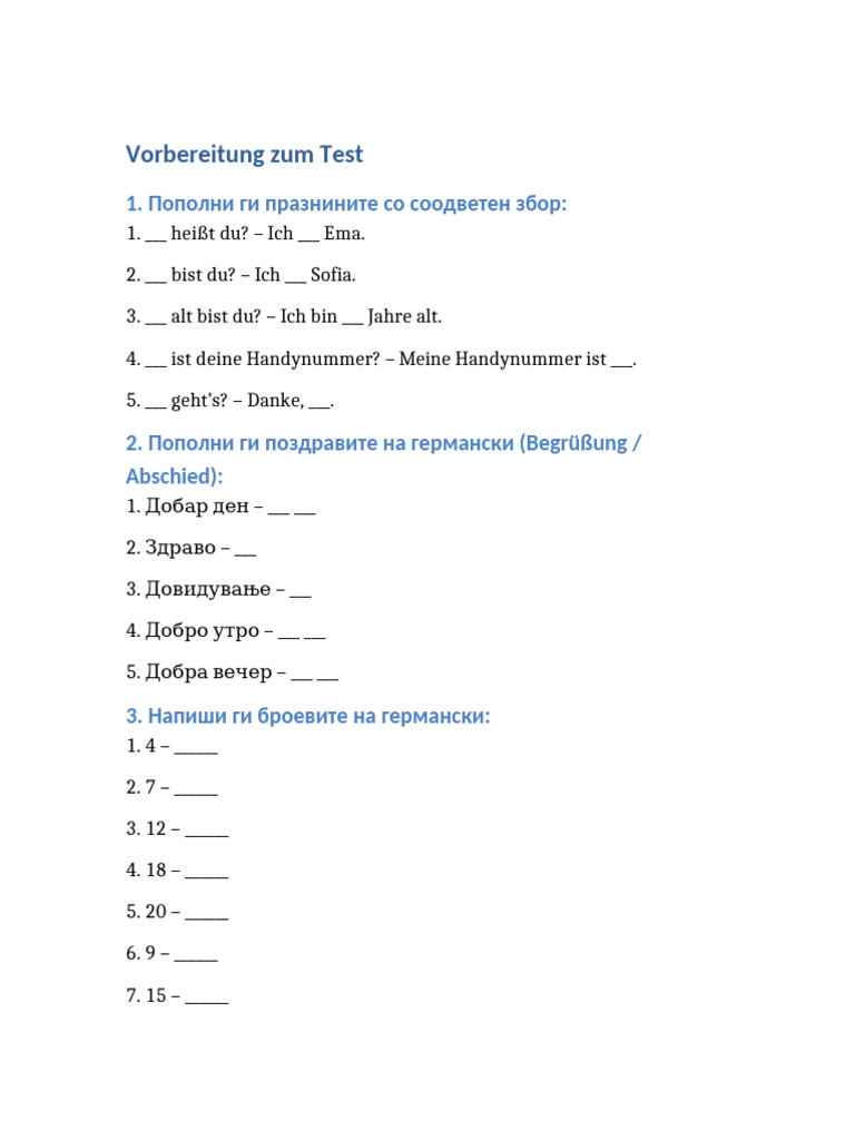Vorbereitung Zum Test German | PDF