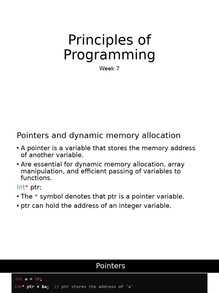 PoP - Week 7 | PDF | Pointer (Computer Programming) | Variable ...
