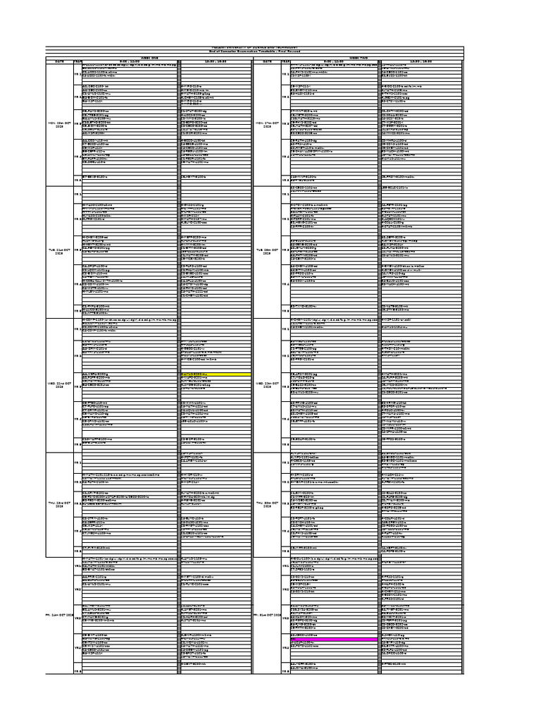 End-Semester Examination Timetable Final Revised-Oct 2025 | PDF
