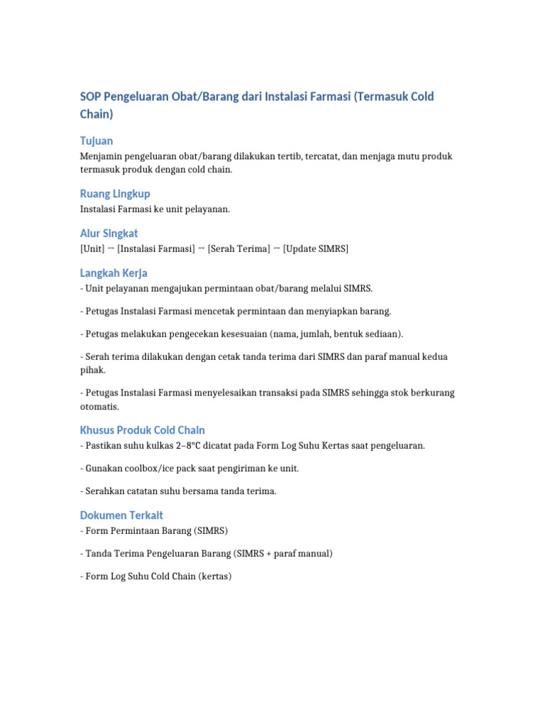 SOP Pengeluaran Obat dan Cold Chain | PDF
