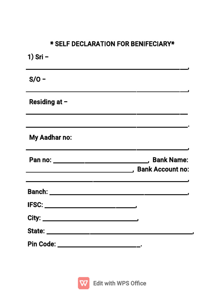 Self Declaration for Beneficiary Details | PDF