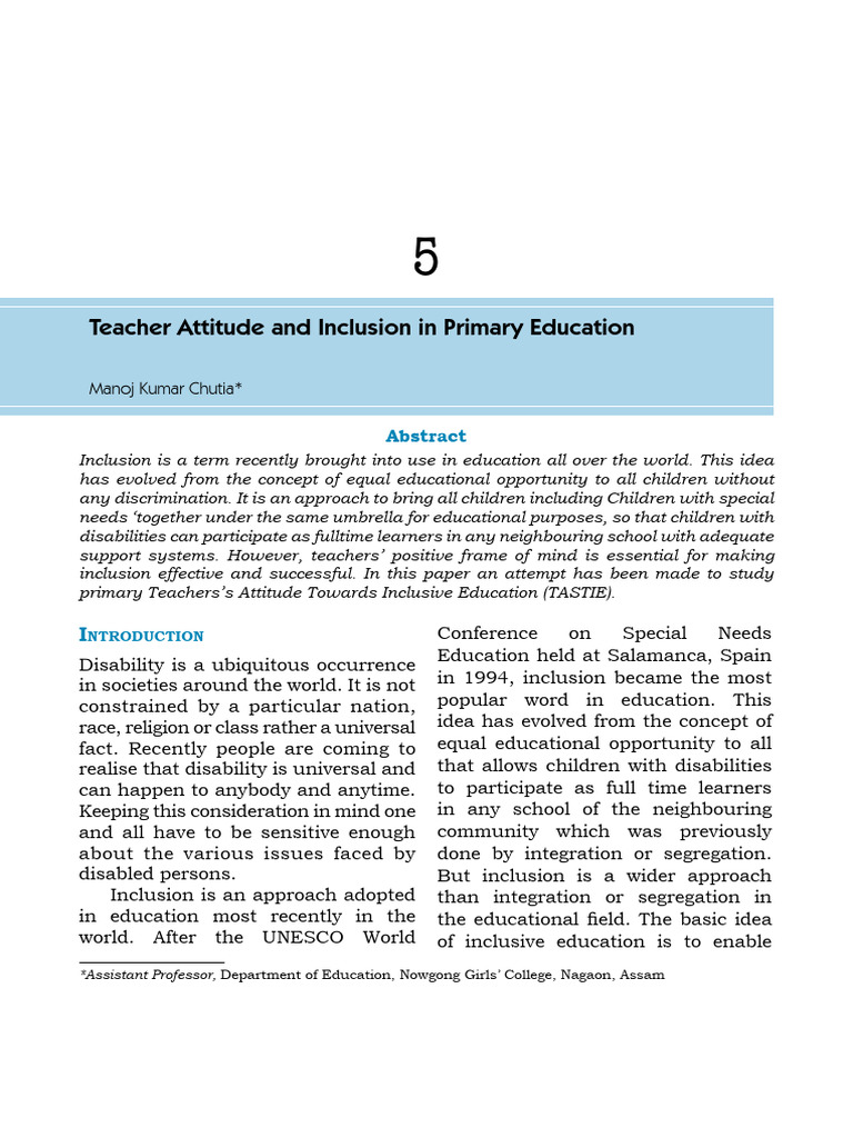 Teacher Attitudes on Inclusive Education | PDF | Inclusion (Education ...