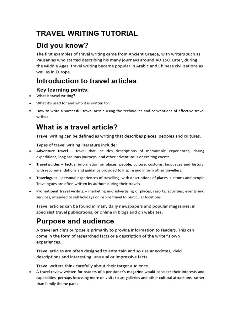 Travel Writing Techniques Explained | PDF | Travel Literature